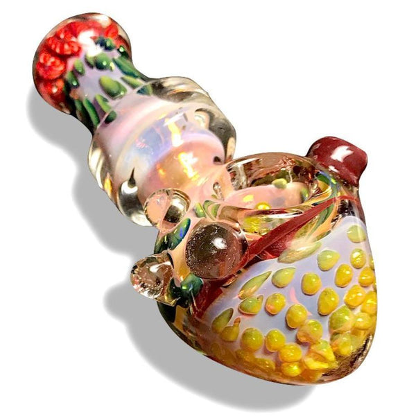 Multi-Colored Glass Spoon with Pink Swirls