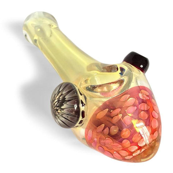 Yellow Glass Spoon with Pink Honeycomb Bowl