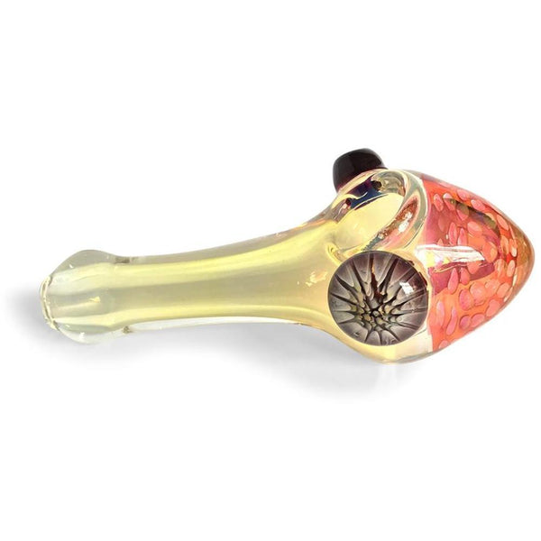 Yellow Glass Spoon with Pink Honeycomb Bowl