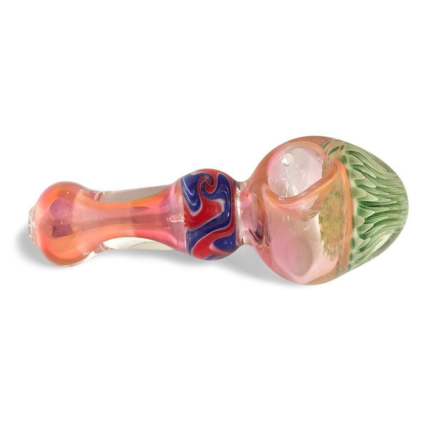 Light Pink Glass Spoon with Neon Green Flower