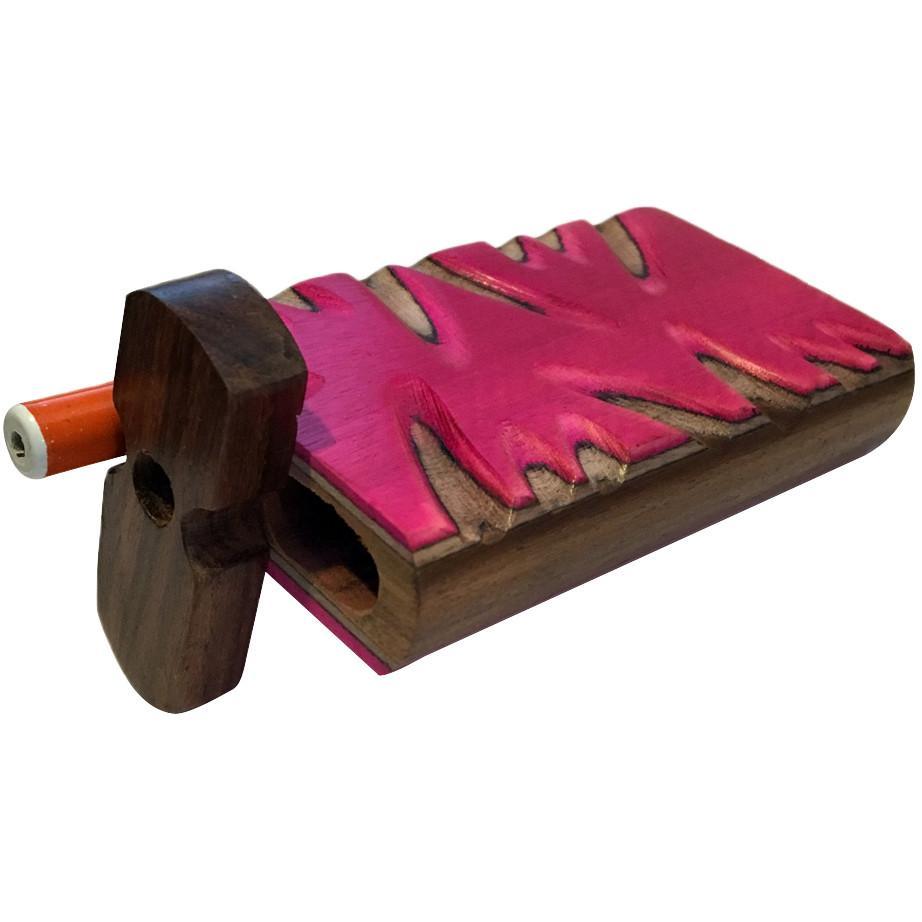 4" Carved Wood Swivel Cap Dugout - Pink