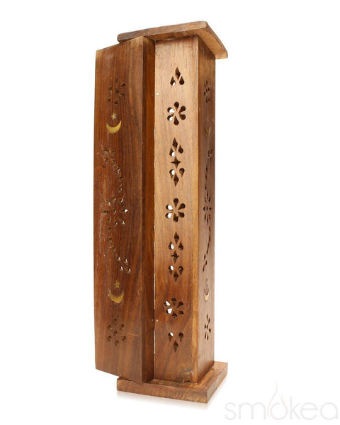 SMOKEA 12" Moon & Star Wood Incense Burner Tower