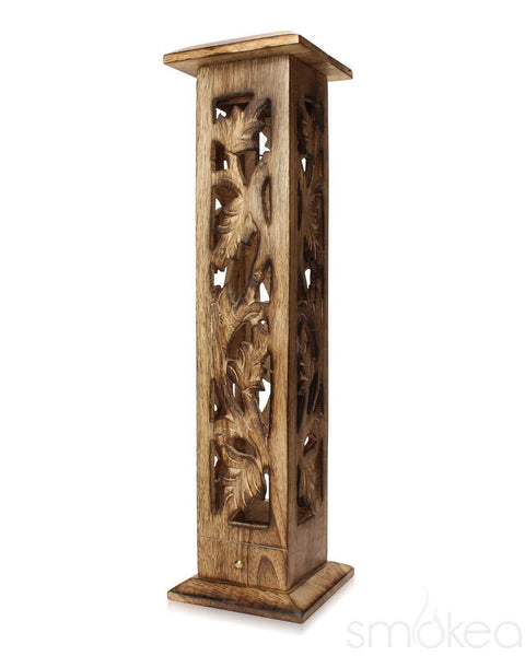 SMOKEA 12" Carved Wood Incense Burner Tower