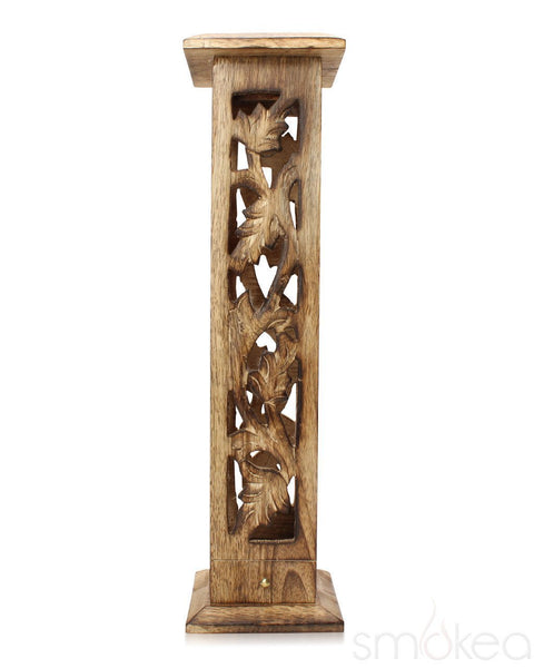 SMOKEA 12" Carved Wood Incense Burner Tower