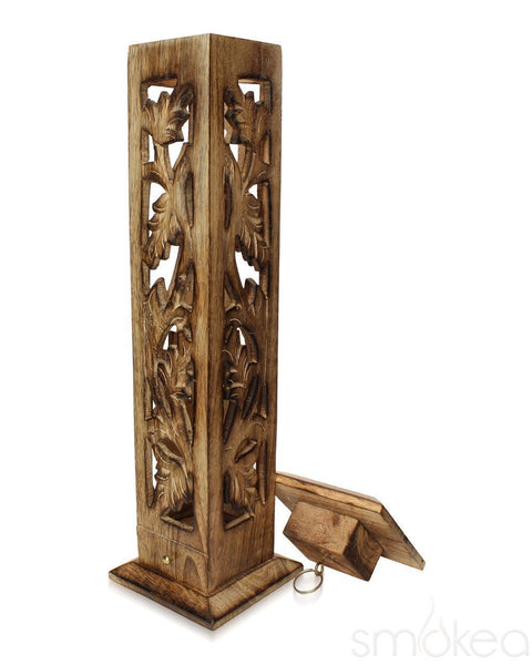 SMOKEA 12" Carved Wood Incense Burner Tower