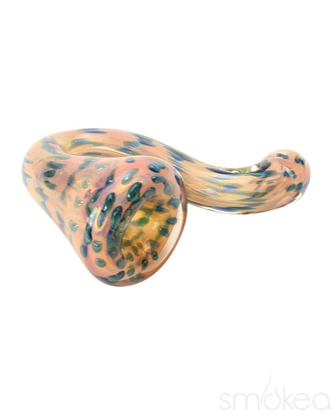 Dynomite Glass Gold Fumed Sherlock Pipe w/ Moss Green Dots